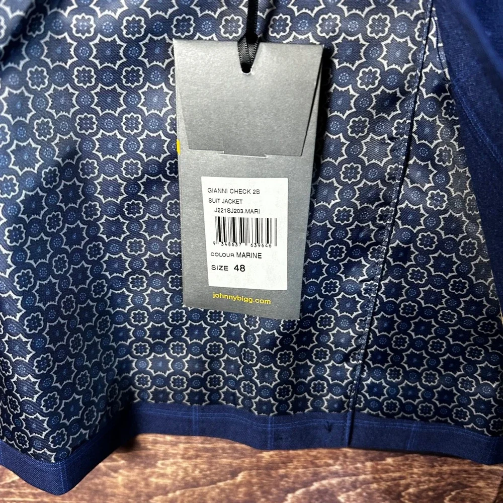 Johnny Bigg Suit Jacket Marine Blue Windowpane Plaid Blazer Size 48 NWT